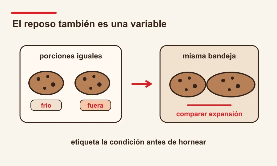 Dos porciones iguales comparan masa refrigerada y masa que permanece fuera.